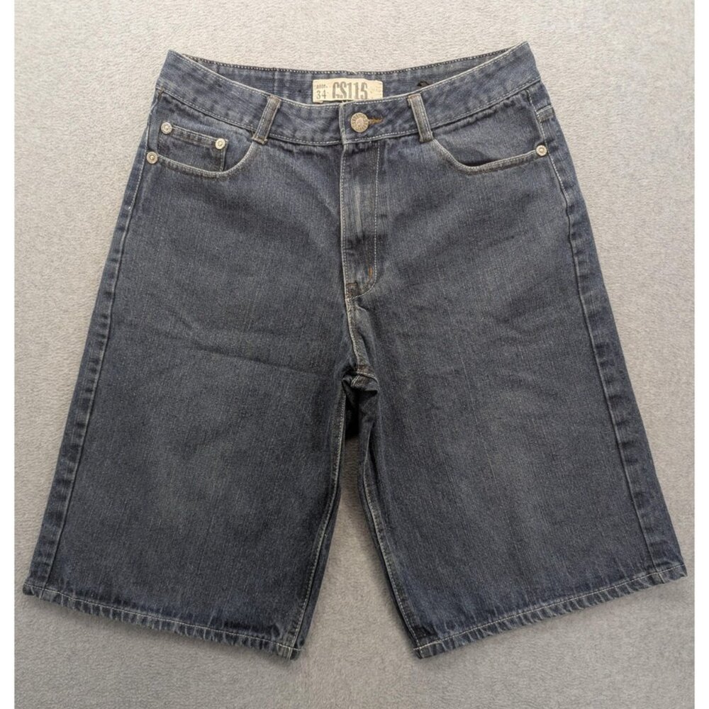 GS115 Denim Shorts Mens 34 Blue Medium Wash Bermuda Embroidered Pockets Casual